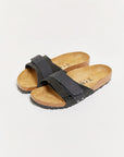 byfreer birkenstock oita black suede sandal.