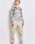 louis camo silk satin raglan top.