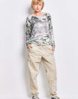 louis camo silk satin raglan top.