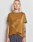 byfreer elan stretch silk satin patchwork top.