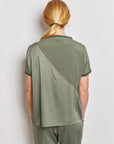 byfreer elan stretch silk satin patchwork top.