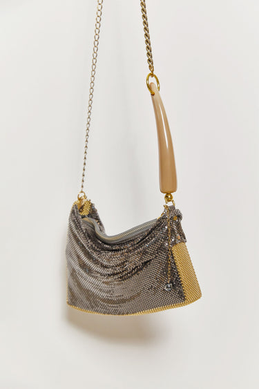 laura b patrizia gunmetal mesh baguette.
