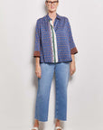mardi blue paisley stretch silk satin shirt.