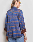 mardi blue paisley stretch silk satin shirt.