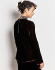 silk velvet velly fringed long sleeve top.