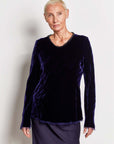 silk velvet velly fringed long sleeve top.