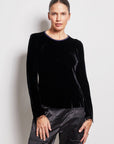 silk velvet velly fringed long sleeve top.
