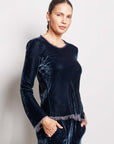 silk velvet velly fringed long sleeve top.