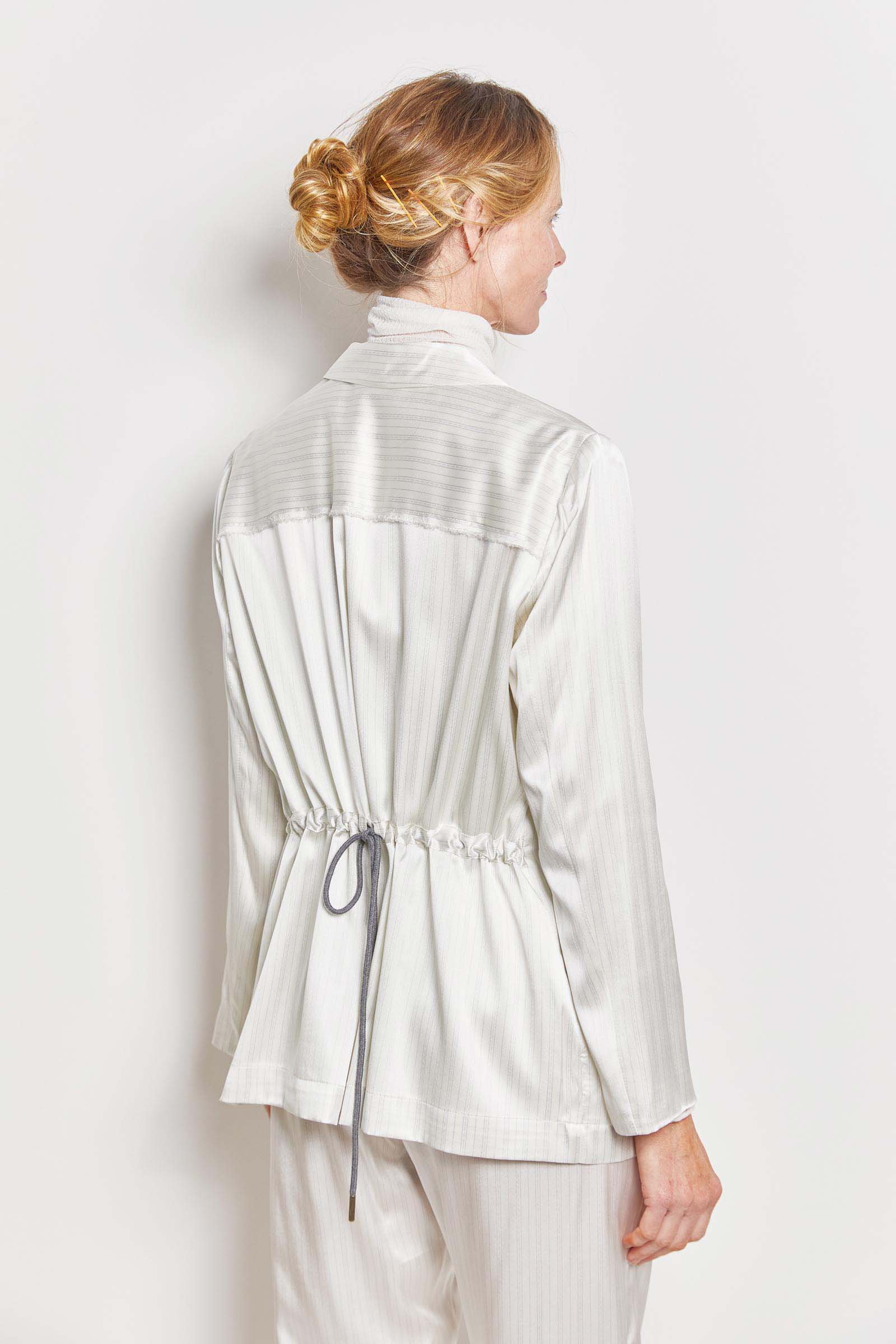 ivory stretch silk satin bryan suit jacket.