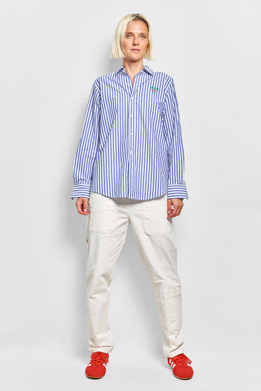 MOTHER the bestie white and blue stripe shirt