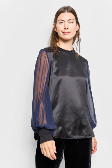 frida silk bell sleeve crew neck top