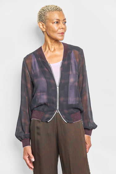 luca plaid print silk georgette jacket