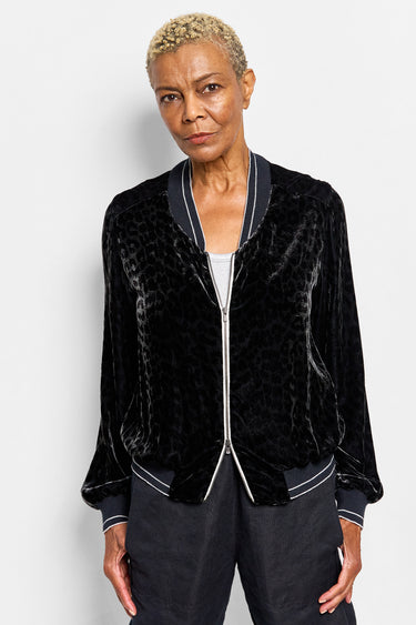 luca leopard velvet bomber jacket