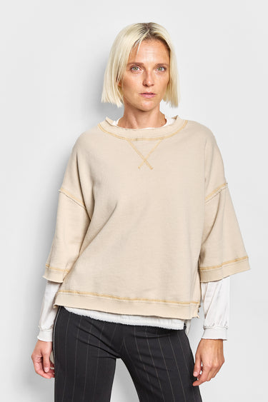 rustic cream cotton terry zip tee
