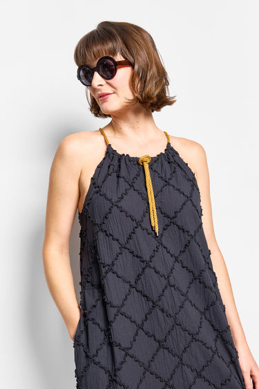 string cotton cross-embroidered dress