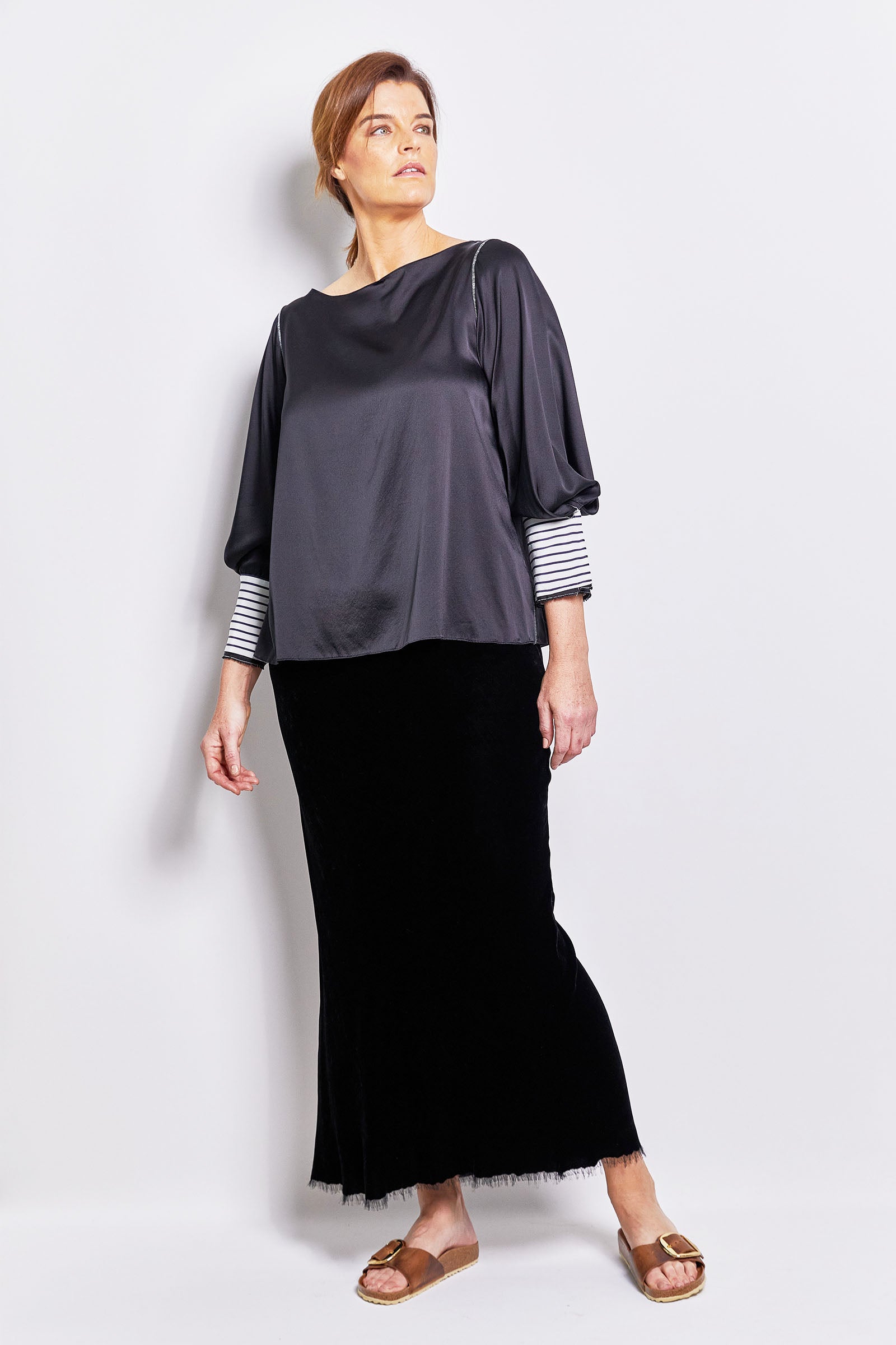 aerin stretch silk satin blouse.