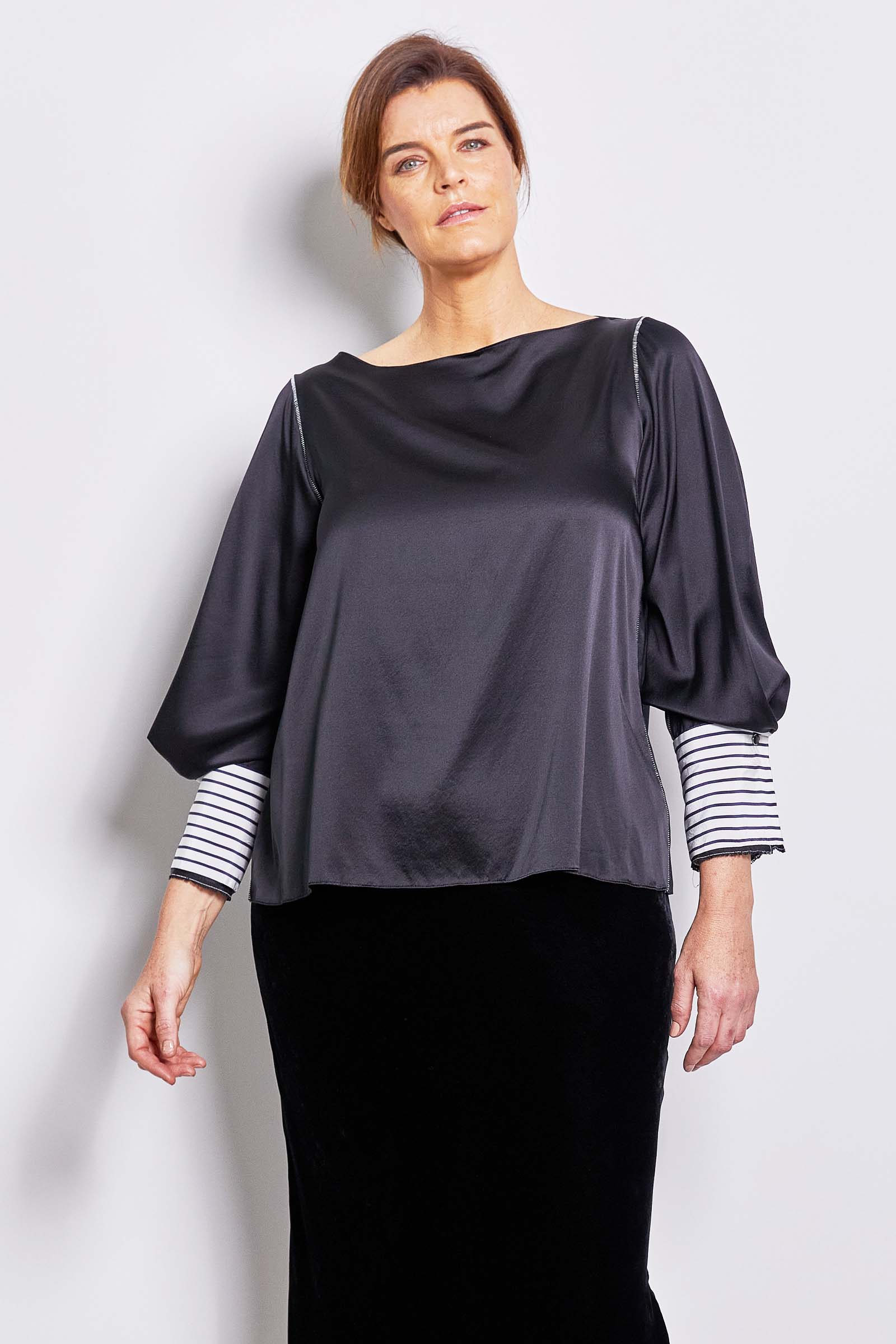 aerin stretch silk satin blouse.
