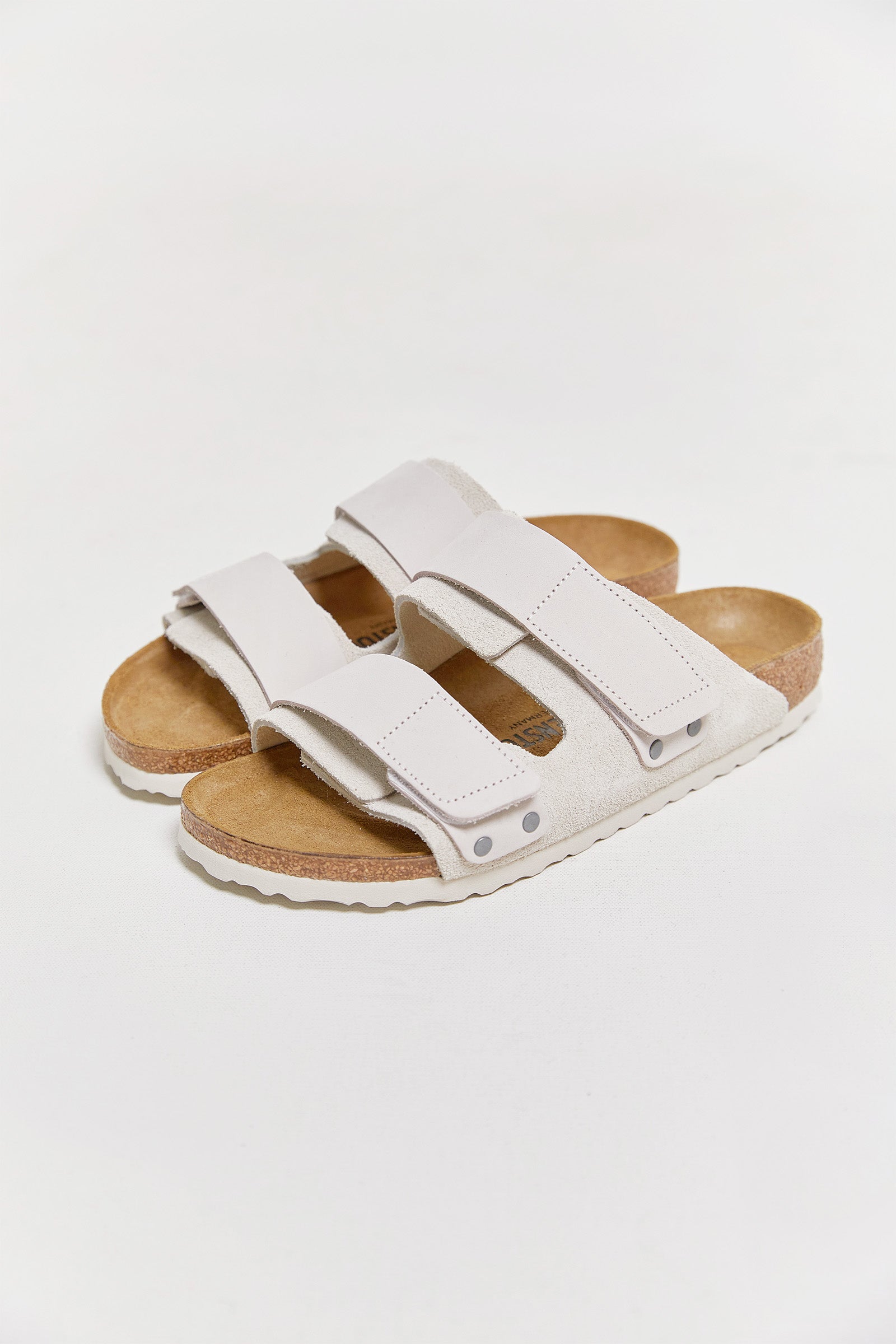 byfreer birkenstock antique white suede sandal.