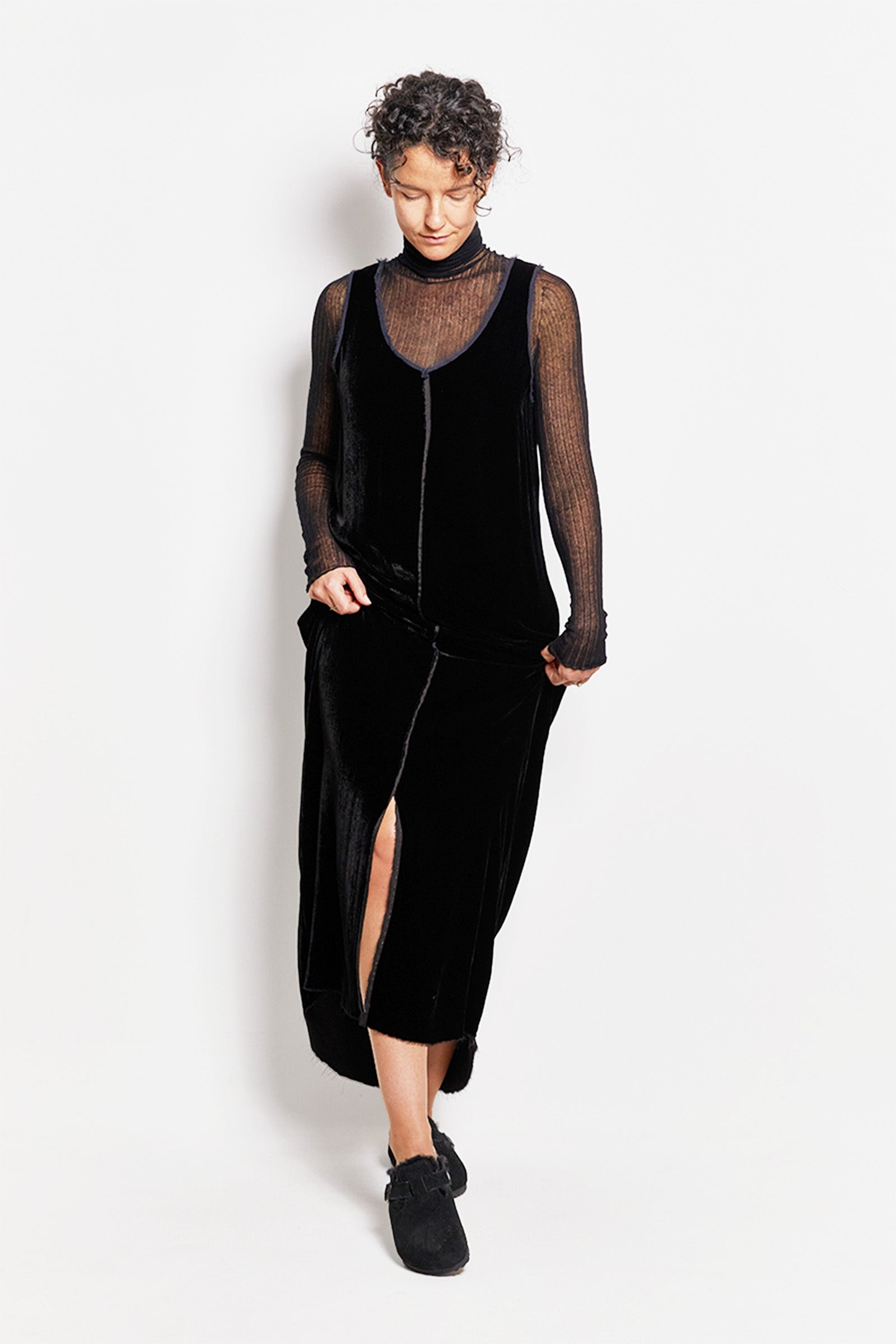 byfreer silk velvet noir dress.