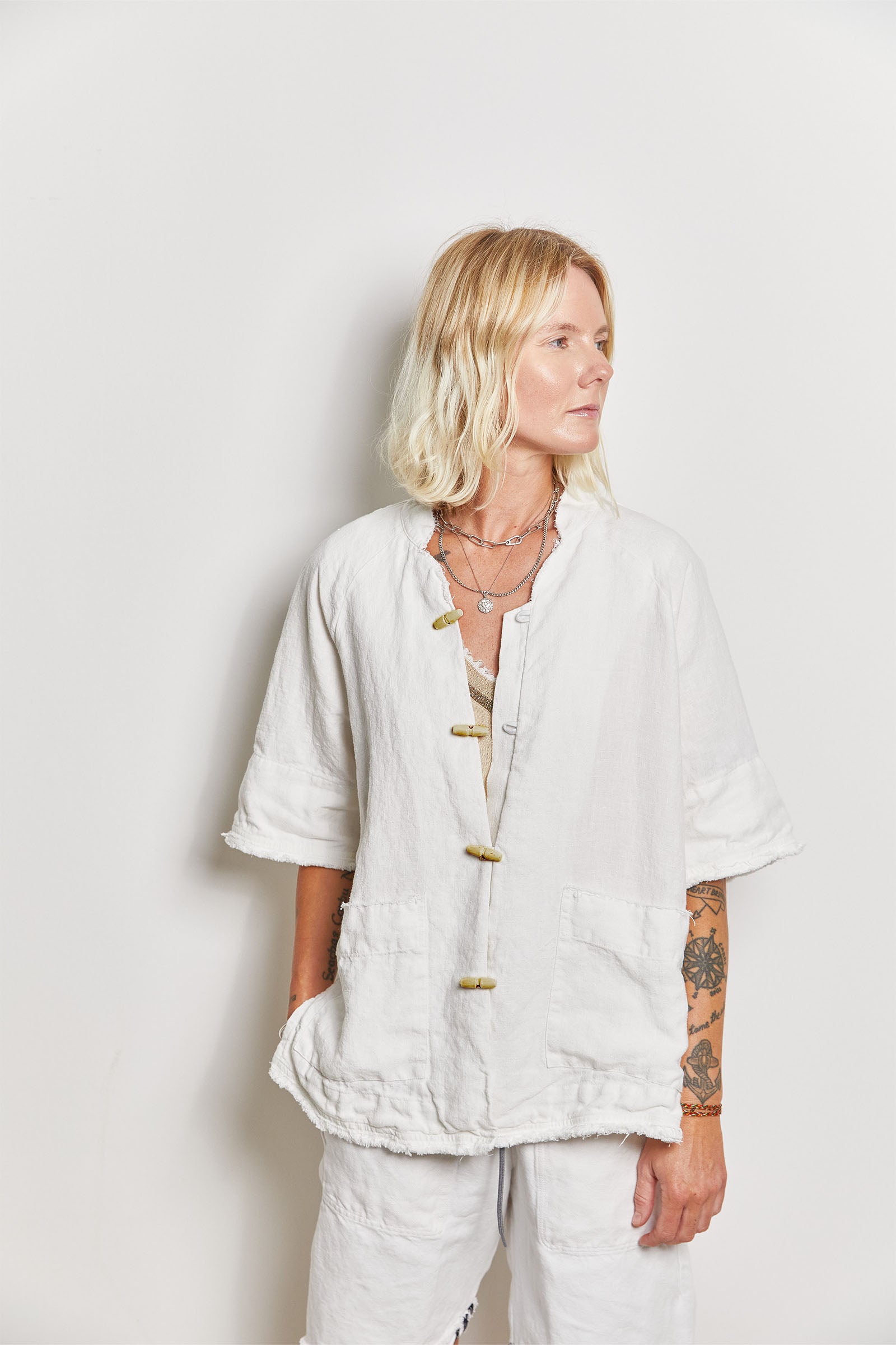 byfreer's d'arcy white linen shirt jacket.