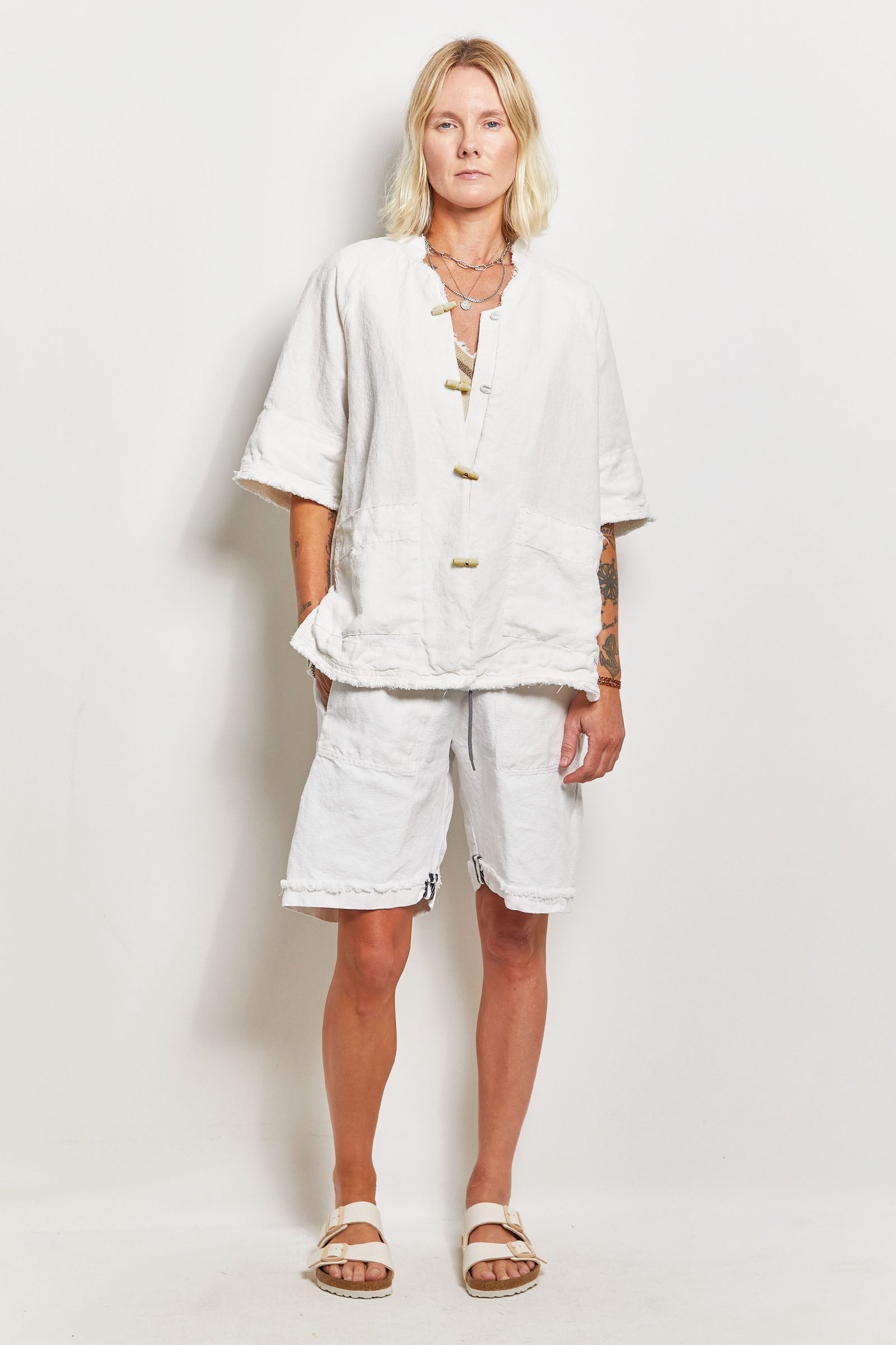 byfreer's d'arcy white linen shirt jacket.