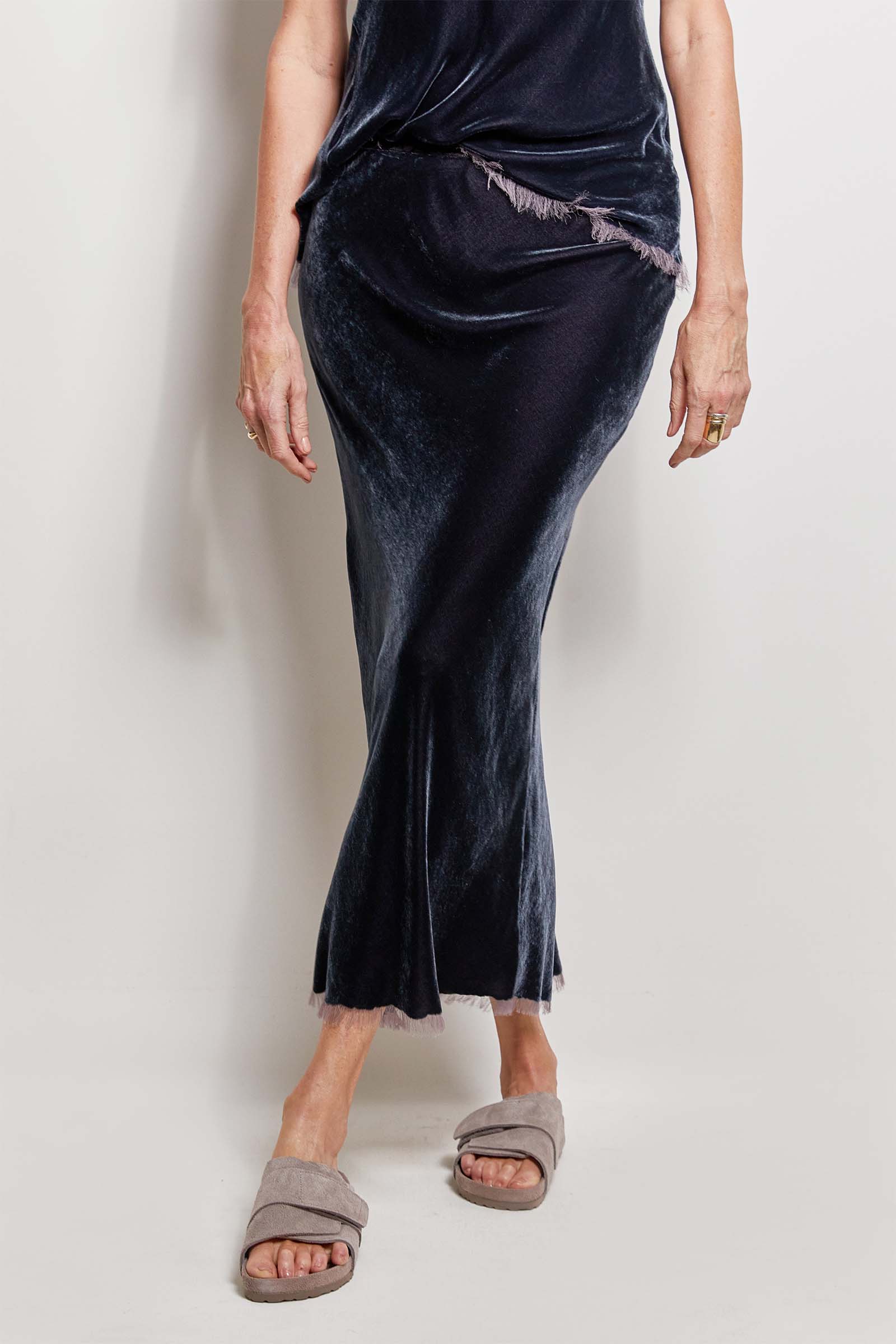 byfreer silk velvet bias drape skirt.