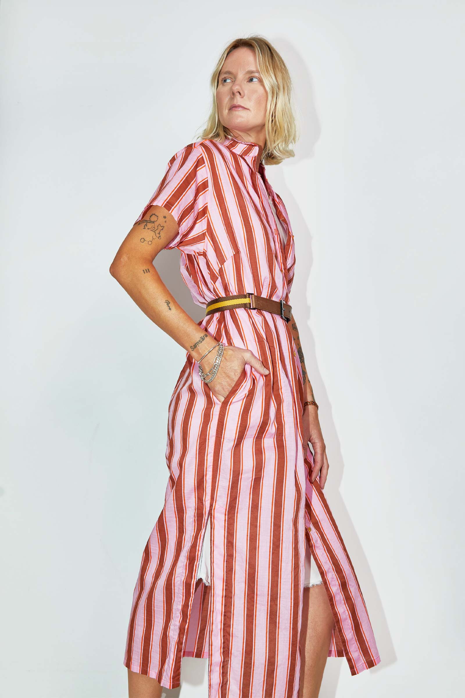 byfreer ginger pink stripe cotton dress.