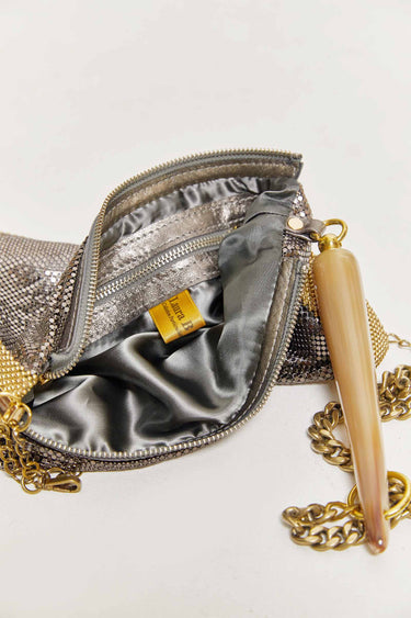 laura b patrizia gunmetal mesh baguette.