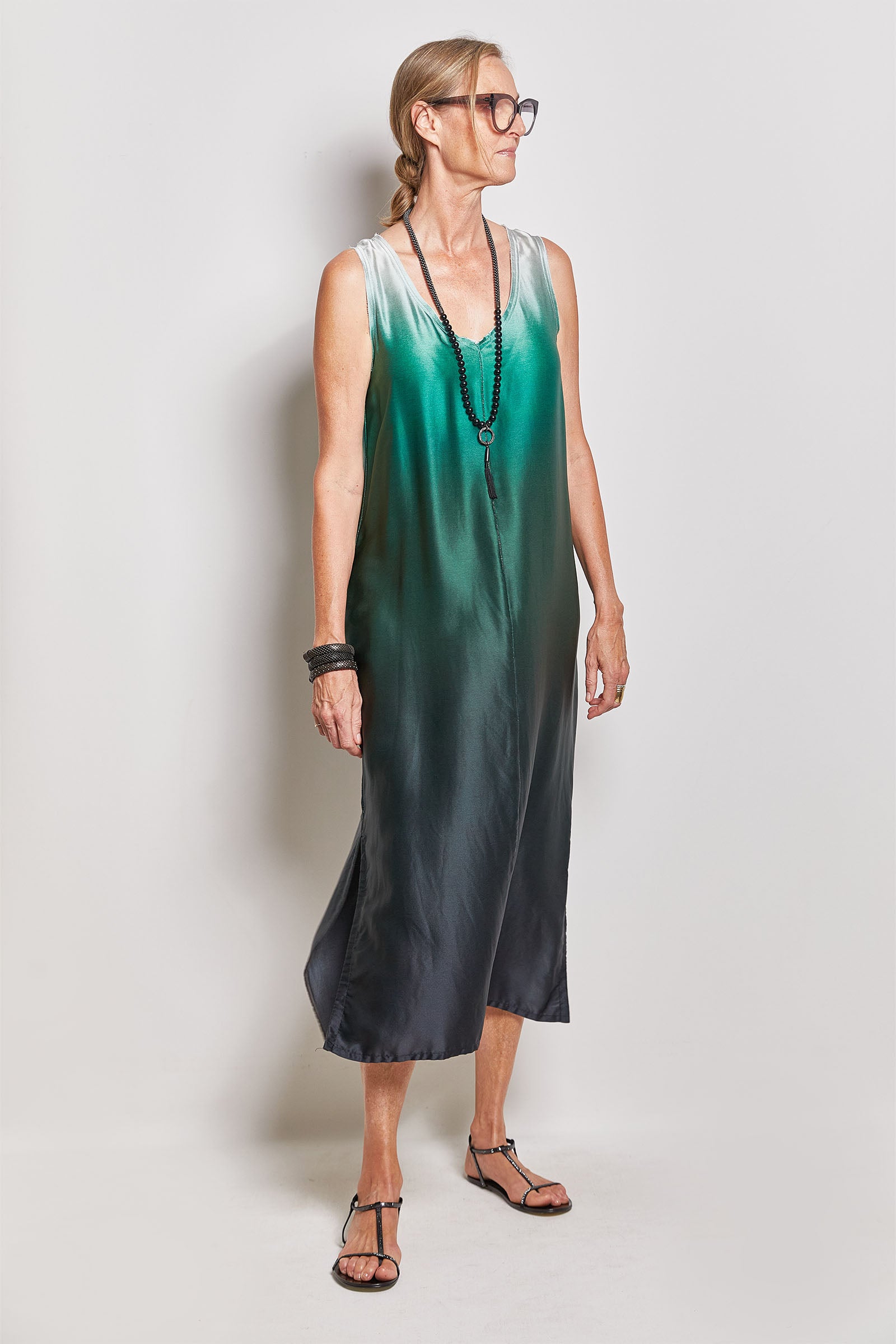 byfreer peignoir dark ombré silk maxi dress.