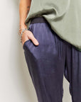 byfreer slim silk satin cropped summer pant.