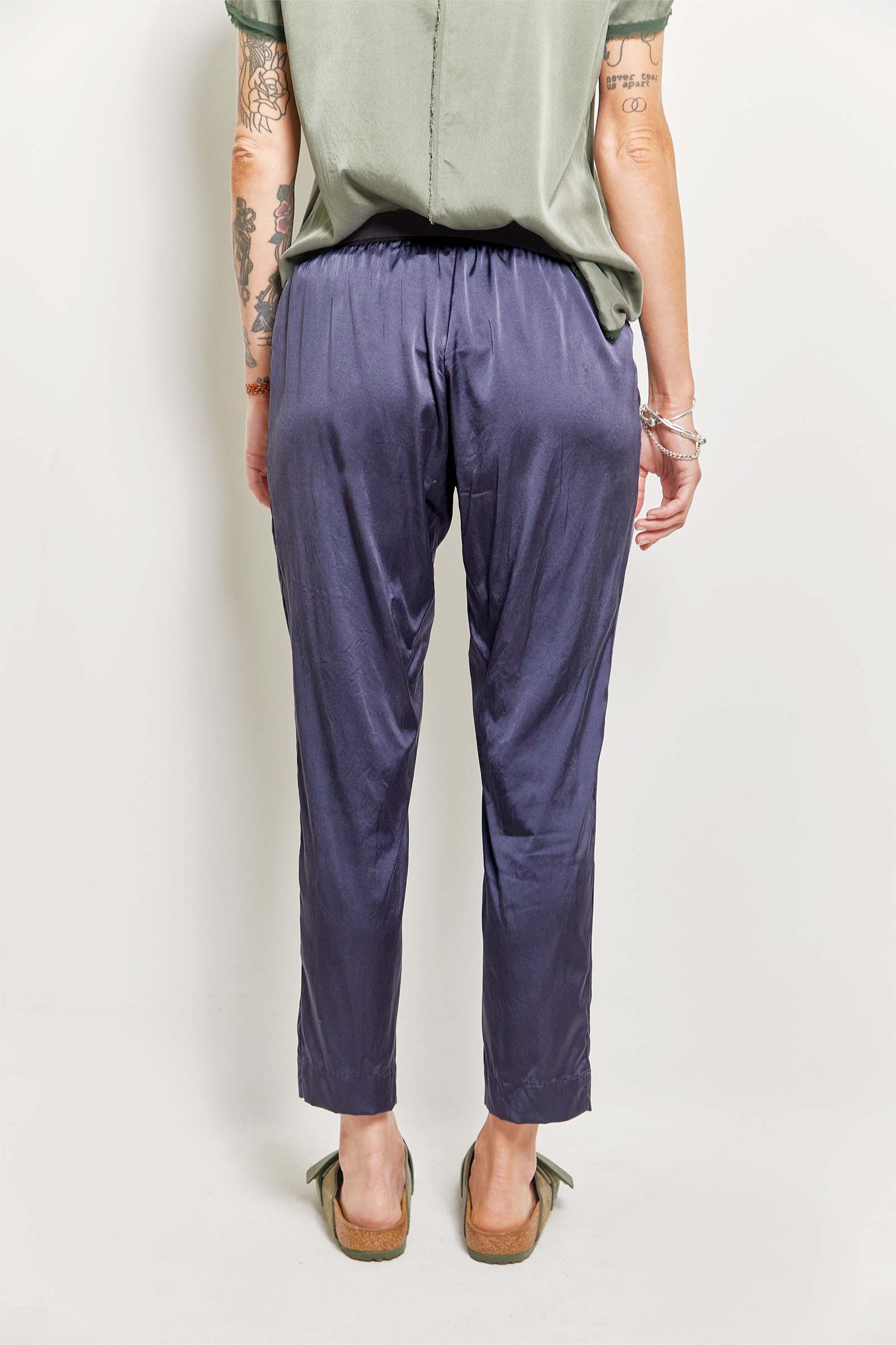 byfreer slim silk satin cropped summer pant.