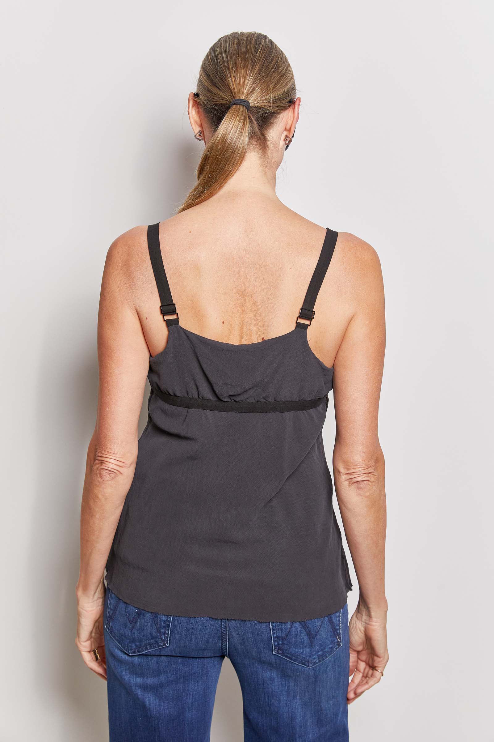 stone washed charcoal silk crepe de chine camisole tank.