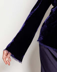 silk velvet velly fringed long sleeve top.
