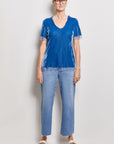 velly silk viscose velvet fringe short sleeve bias top.