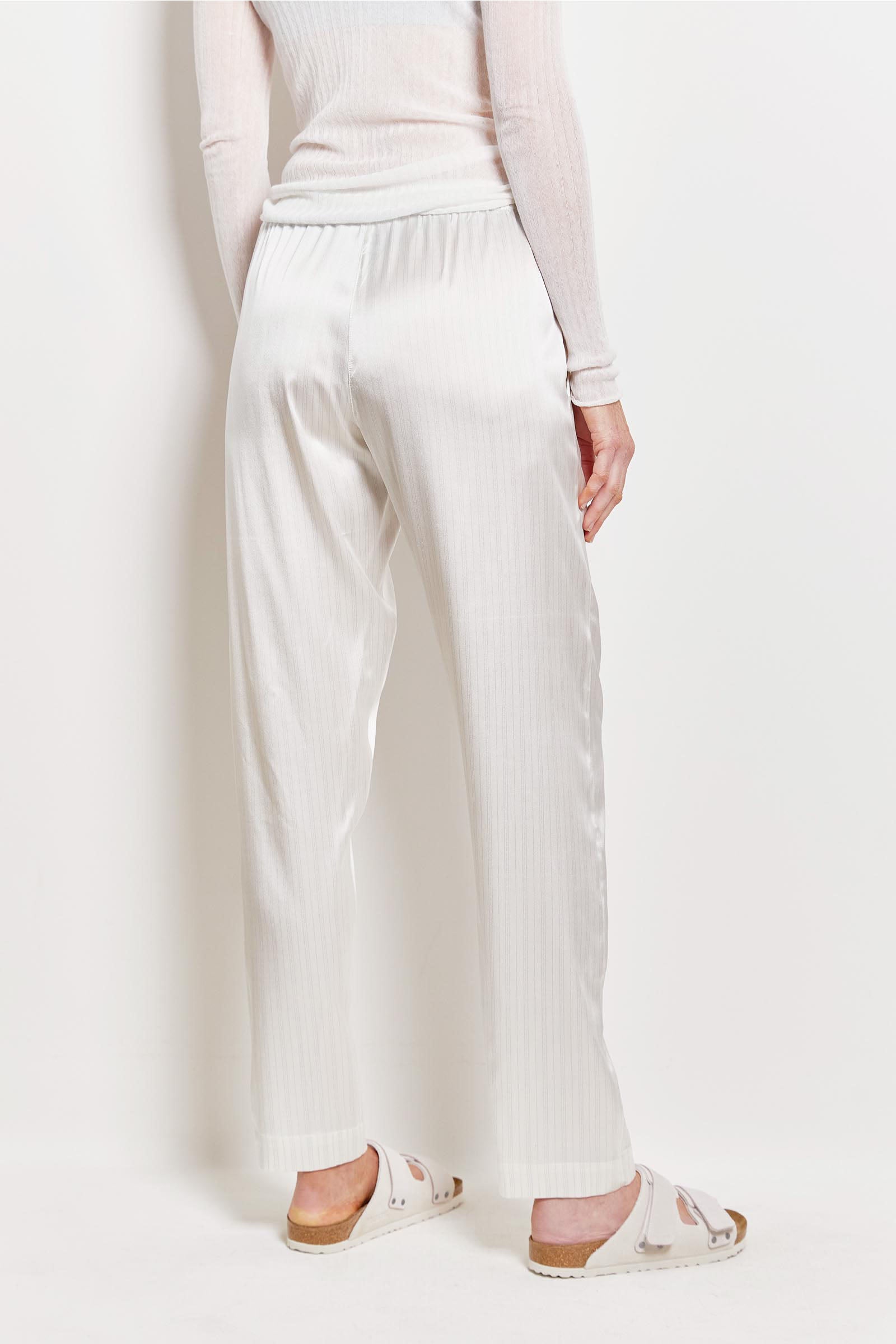 ivory pinstripe silk parker pant.