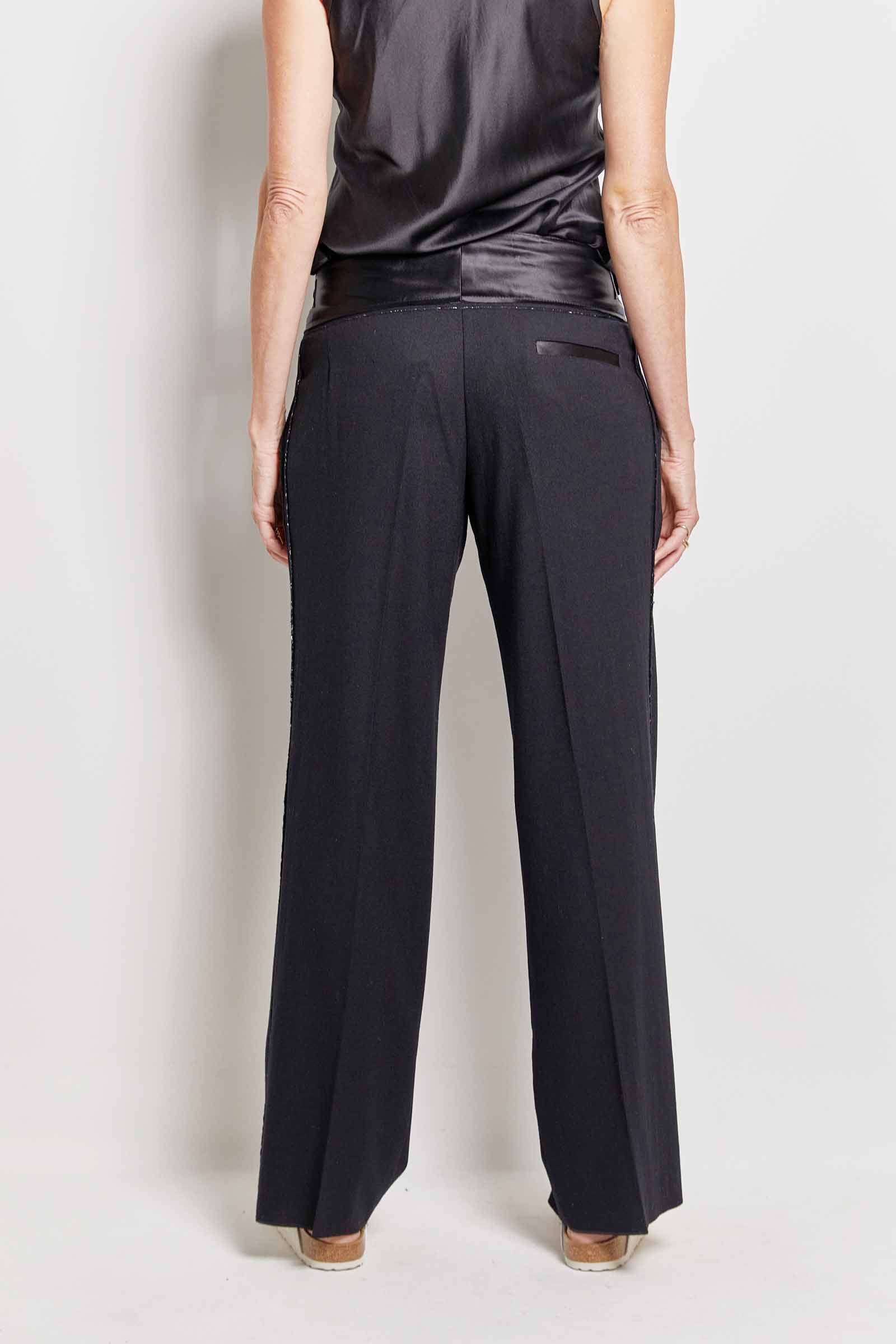 byfreer black satin contrast tux pant.