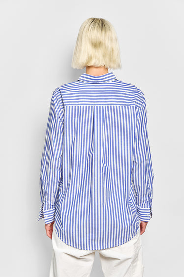 MOTHER the bestie white and blue stripe shirt