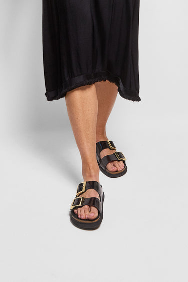 BIRKENSTOCK arizona droplet buckle high shine black natural leather patent