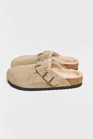 BIRKENSTOCK boston shearling taupe suede leather/shearling