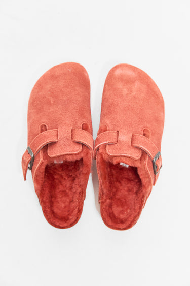 BIRKENSTOCK boston shearling sienna red suede leather