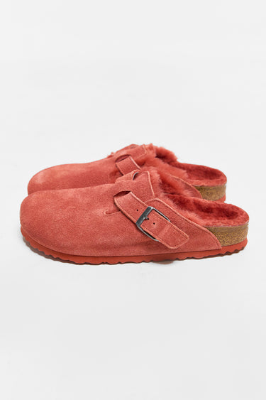 BIRKENSTOCK boston shearling sienna red suede leather