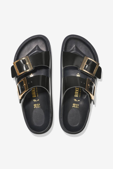BIRKENSTOCK arizona droplet buckle high shine black natural leather patent