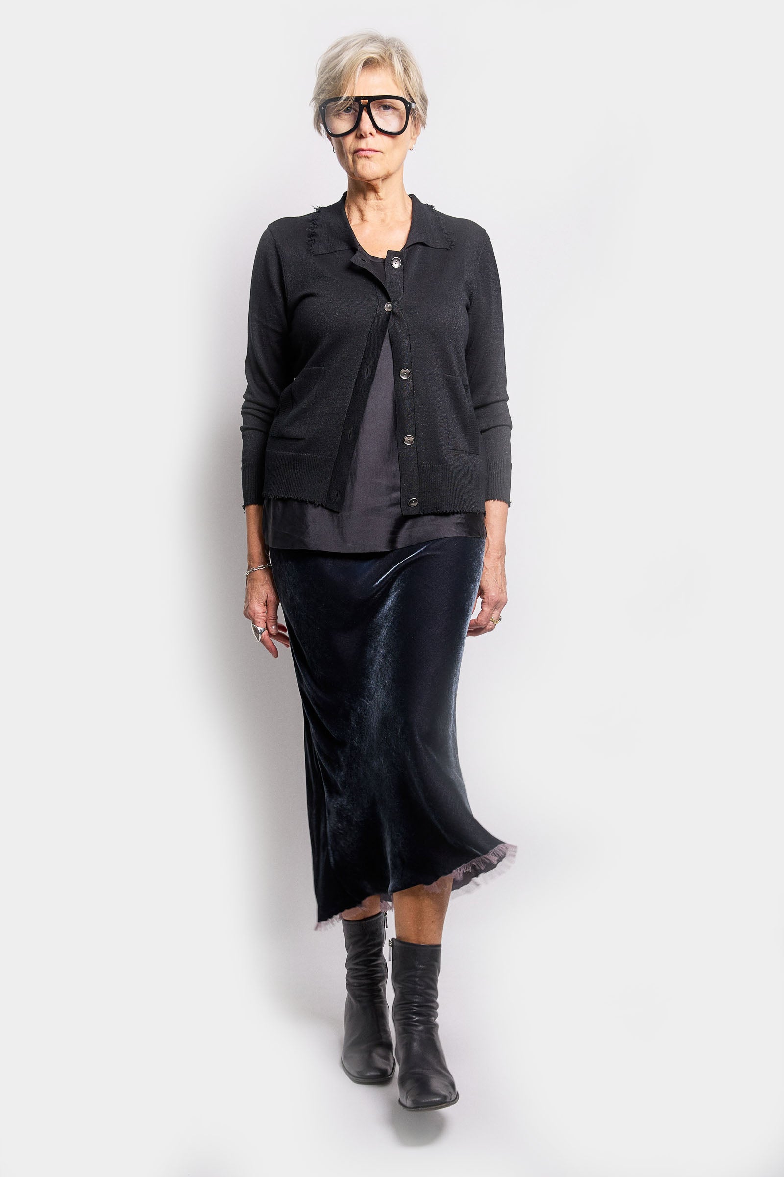 Black silk velvet skirt best sale