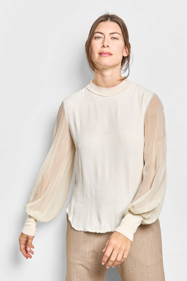 frida silk bell sleeve crew neck top