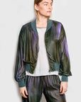 luca silk velvet mist print bomber jacket