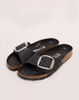 birkenstock madrid big silver buckle black oiled leather