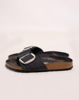 birkenstock madrid big silver buckle black oiled leather