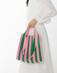 PLEATSMAMA two-way stripe shopper bag