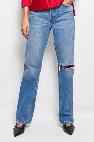 rl01046 I RE/DONE high rise wide leg patch jeans