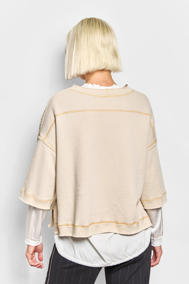 rustic cream cotton terry zip tee
